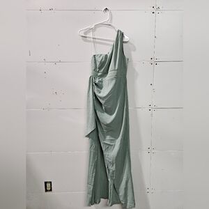 Asymmetrical One-Shoulder Sage Green Evening Gown
